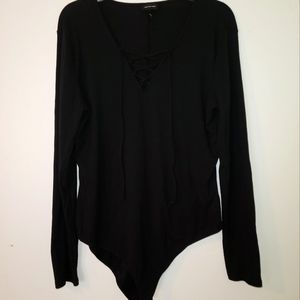 Ribbed lace up detail bodysuit